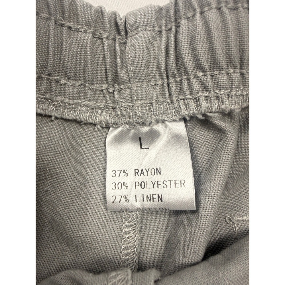 Linen Blend L Gray Drawstring Pull On Shorts Pockets Casual - Picture 2 of 6